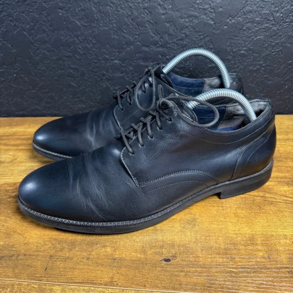 Cole Haan Grand OS C30582 Black Leather Plain Toe Derby Shoes Mens 8.5 M‎